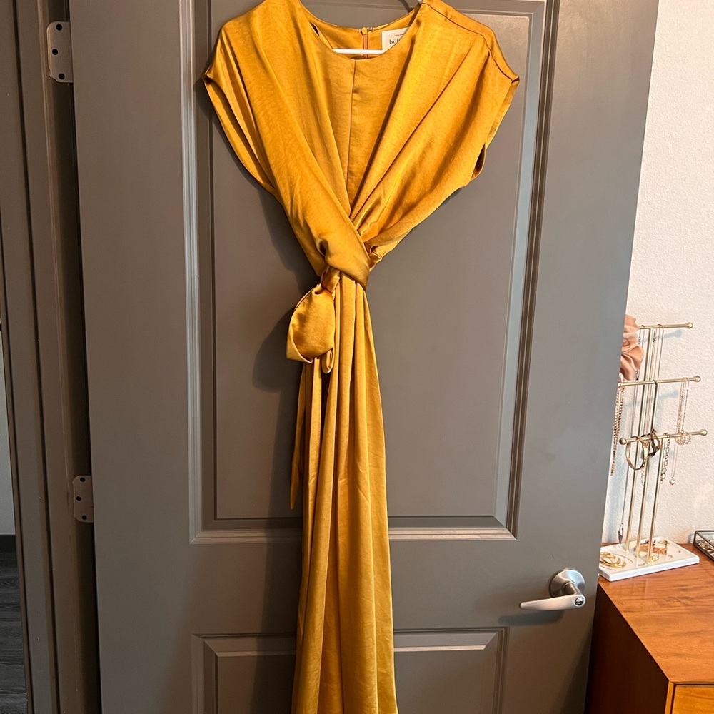 Bohme gold silky dress. Knee-length with cap sleeves.